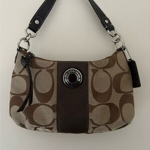 Coach Signature Brown and Cream Shoulder Bag
